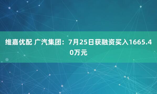 维嘉优配 广汽集团：7月25日获融资买入1665.40万元